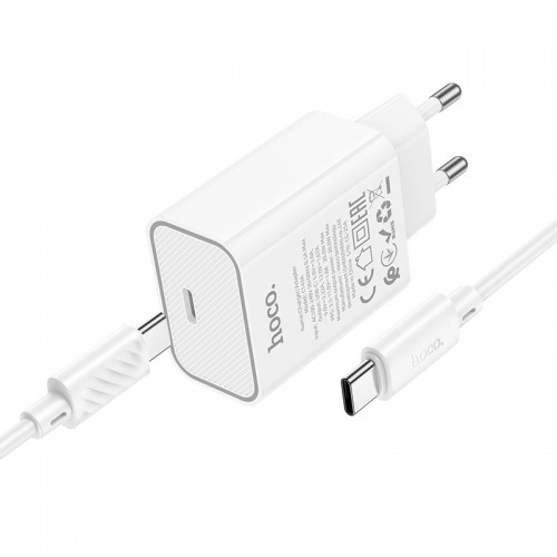 Адаптер мережний HOCO Type-C to Type-C Benefit single port charger set C143A |1Type-C, 3A/20W, PD/QC| white