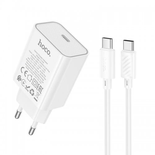 Адаптер мережний HOCO Type-C to Type-C Benefit single port charger set C143A |1Type-C, 3A/20W, PD/QC| white