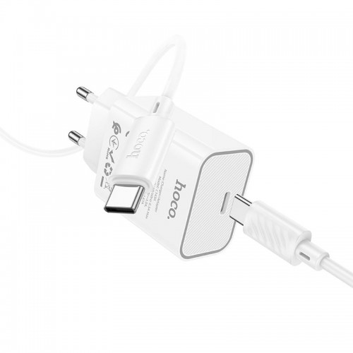 Адаптер мережний HOCO Type-C to Type-C Benefit single port charger set C143A |1Type-C, 3A/20W, PD/QC| white