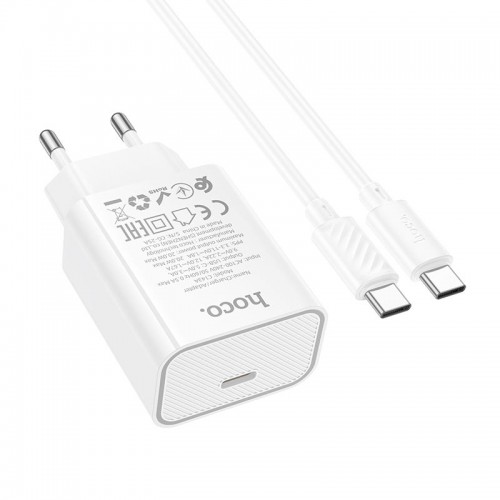 Адаптер мережний HOCO Type-C to Type-C Benefit single port charger set C143A |1Type-C, 3A/20W, PD/QC| white