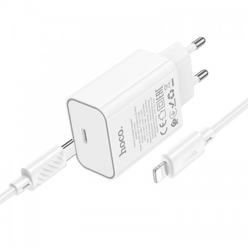 Адаптер мережевий HOCO Type-C to Lightning Benefit single port charger set C143A |1Type-C, 3A/20W, PD/QC| white
