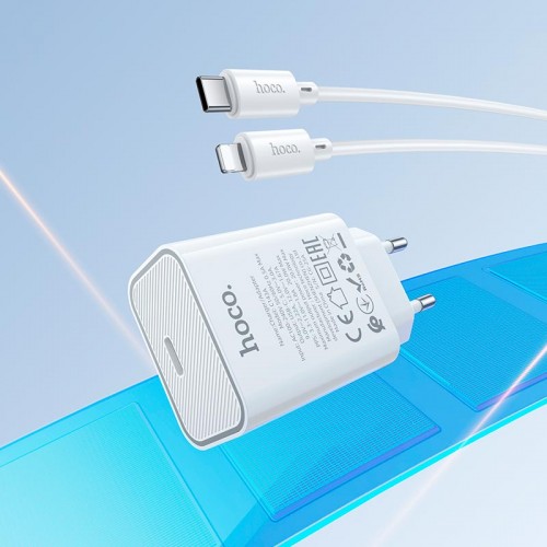 Адаптер мережевий HOCO Type-C to Lightning Benefit single port charger set C143A |1Type-C, 3A/20W, PD/QC| white
