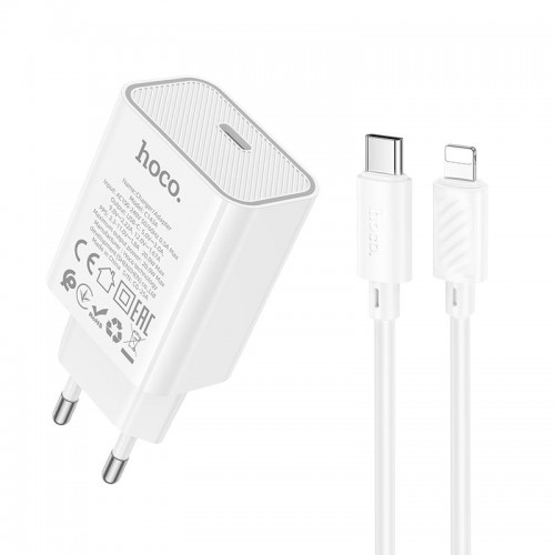 Адаптер мережевий HOCO Type-C to Lightning Benefit single port charger set C143A |1Type-C, 3A/20W, PD/QC| white