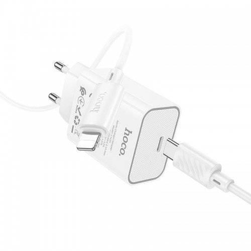 Адаптер мережевий HOCO Type-C to Lightning Benefit single port charger set C143A |1Type-C, 3A/20W, PD/QC| white
