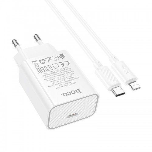 Адаптер мережевий HOCO Type-C to Lightning Benefit single port charger set C143A |1Type-C, 3A/20W, PD/QC| white