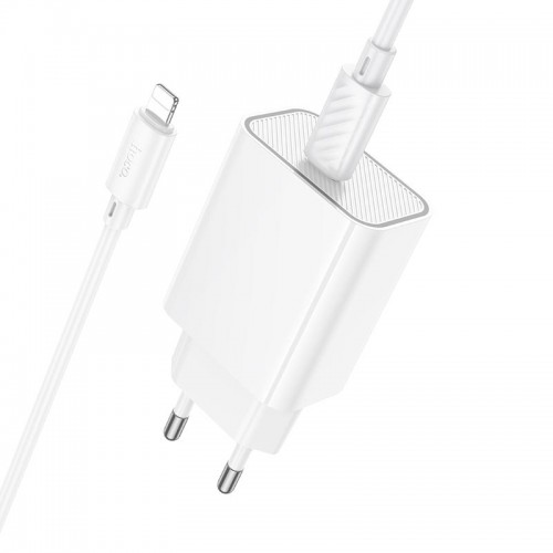 Адаптер мережевий HOCO Type-C to Lightning Benefit single port charger set C143A |1Type-C, 3A/20W, PD/QC| white