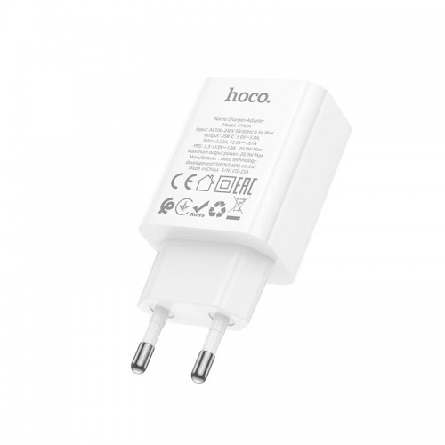 Адаптер мережний HOCO Benefit single port charger C143A |1Type-C, 3A/20W, PD/QC| white