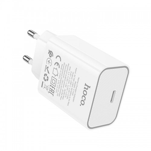 Адаптер мережний HOCO Benefit single port charger C143A |1Type-C, 3A/20W, PD/QC| white