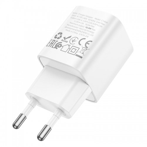 Адаптер мережевий HOCO Charm single port QC charger C145A |1USB, 3A, QC3.0| white