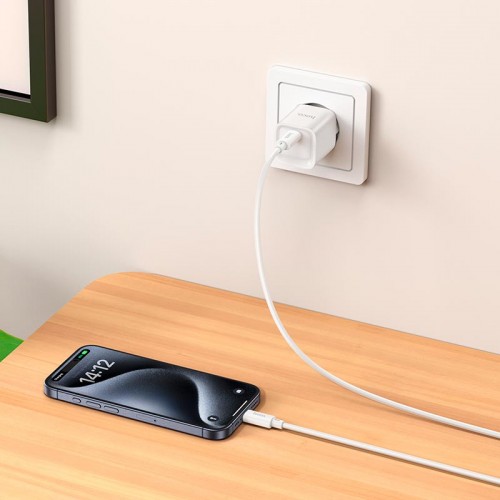 Адаптер мережевий HOCO Charm single port PD charger C146A |1Type-C, 20W/3A, PD/QC| white