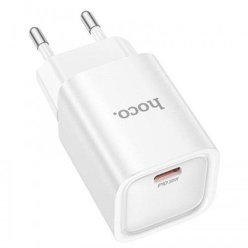 Адаптер мережевий HOCO Charm single port charger C148A |1Type-C, 30W/3A, PD/QC| white