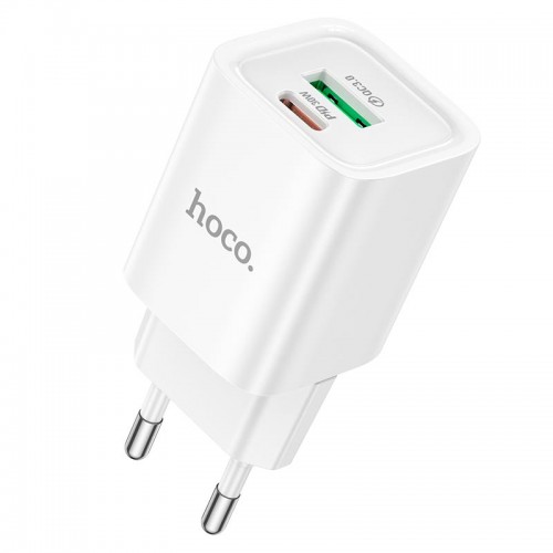 Адаптер мережевий HOCO Charm charger C149A |1USB/1Type-C, 30W/3A, PD/QC| white