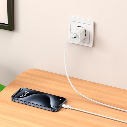 Адаптер мережевий HOCO Charm charger C149A |1USB/1Type-C, 30W/3A, PD/QC| white