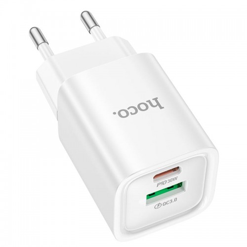 Адаптер мережевий HOCO Charm charger C149A |1USB/1Type-C, 30W/3A, PD/QC| white