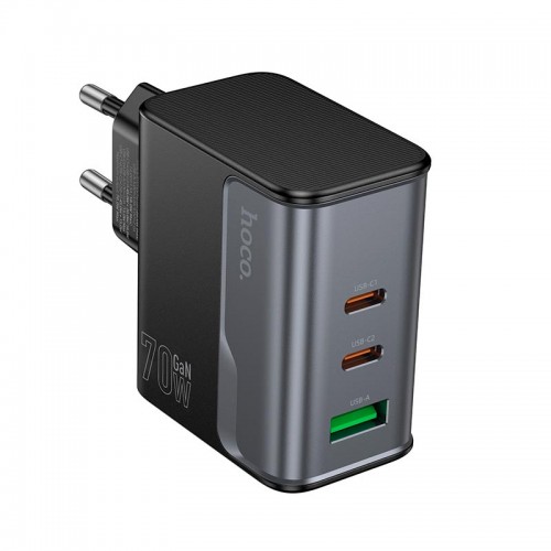 Адаптер мережевий HOCO Star Speed charger CS75A |1USB/2Type-C, 70W/3A, PD/QC| black
