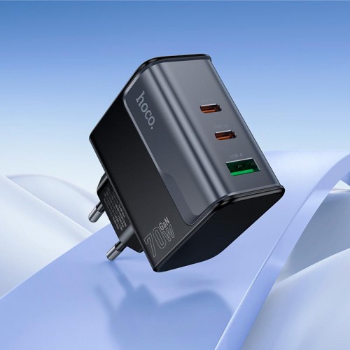Адаптер мережевий HOCO Star Speed charger CS75A |1USB/2Type-C, 70W/3A, PD/QC| black