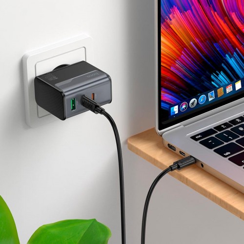 Адаптер мережевий HOCO Star Speed charger CS75A |1USB/2Type-C, 70W/3A, PD/QC| black