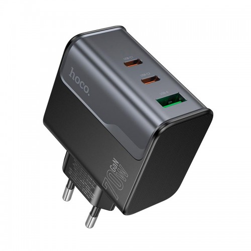 Адаптер мережевий HOCO Star Speed charger CS75A |1USB/2Type-C, 70W/3A, PD/QC| black