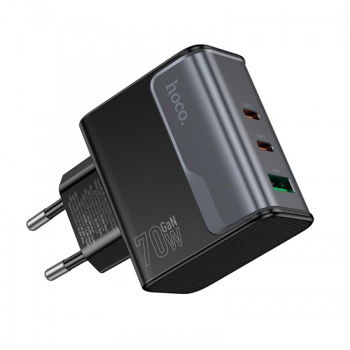 Адаптер мережевий HOCO Star Speed charger CS75A |1USB/2Type-C, 70W/3A, PD/QC| black