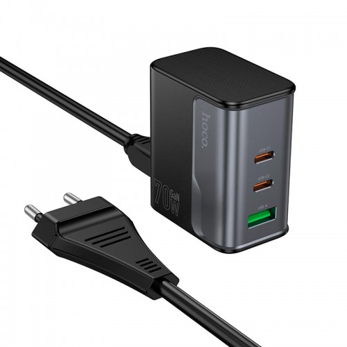 Адаптер мережевий HOCO Star Speed charger CS76A |1USB/2Type-C, 70W/3A, PD/QC| black