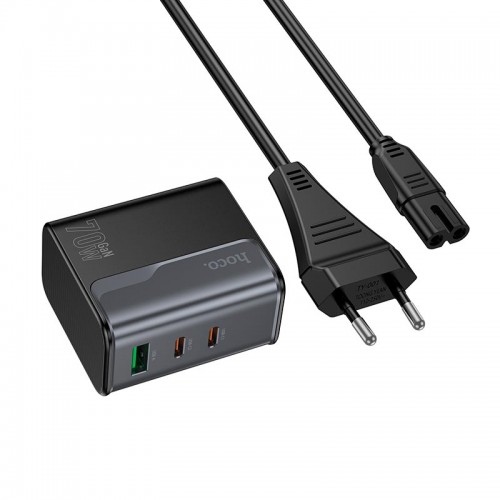 Адаптер мережевий HOCO Star Speed charger CS76A |1USB/2Type-C, 70W/3A, PD/QC| black
