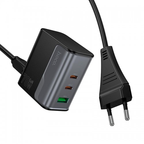 Адаптер мережевий HOCO Star Speed charger CS76A |1USB/2Type-C, 70W/3A, PD/QC| black