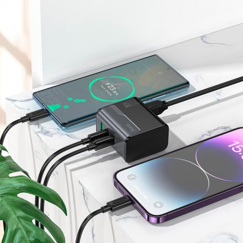 Адаптер мережевий HOCO Star Speed charger CS76A |1USB/2Type-C, 70W/3A, PD/QC| black