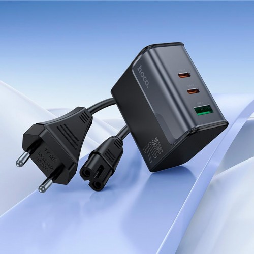 Адаптер мережевий HOCO Star Speed charger CS76A |1USB/2Type-C, 70W/3A, PD/QC| black