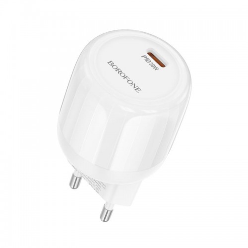 Адаптер мережевий Borofone Lustrous single port charger BA92A |1Type-C, 3A/20W, PD/QC| white