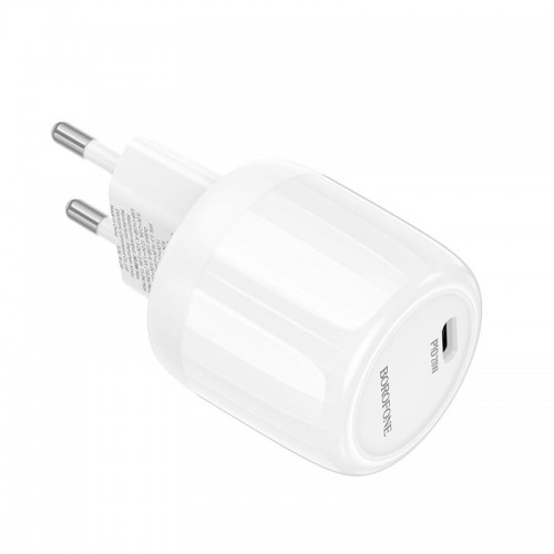 Адаптер мережевий Borofone Lustrous single port charger BA92A |1Type-C, 3A/20W, PD/QC| white
