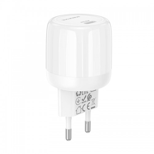 Адаптер мережевий Borofone Lustrous single port charger BA92A |1Type-C, 3A/20W, PD/QC| white