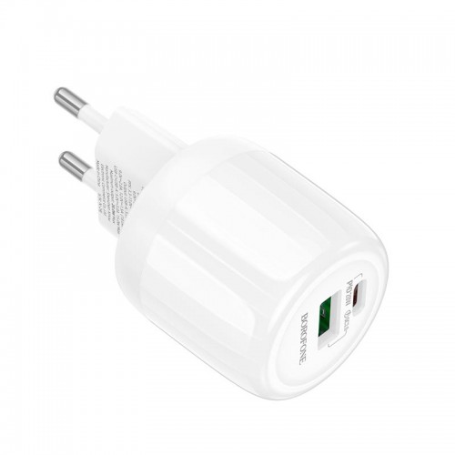 Адаптер сетевой Borofone Lustrous charger BA93A |1USB/1Type-C, 20W/3A, PD/QC|