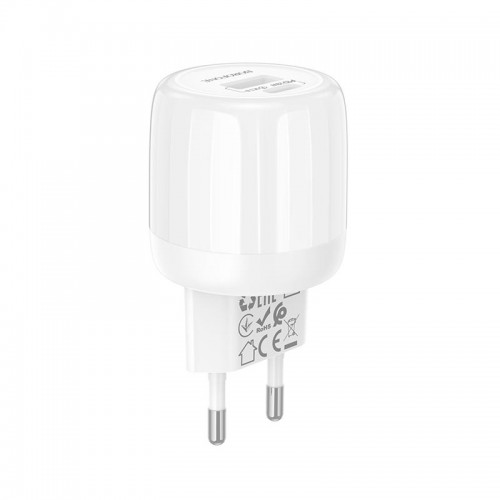 Адаптер сетевой Borofone Lustrous charger BA93A |1USB/1Type-C, 20W/3A, PD/QC|