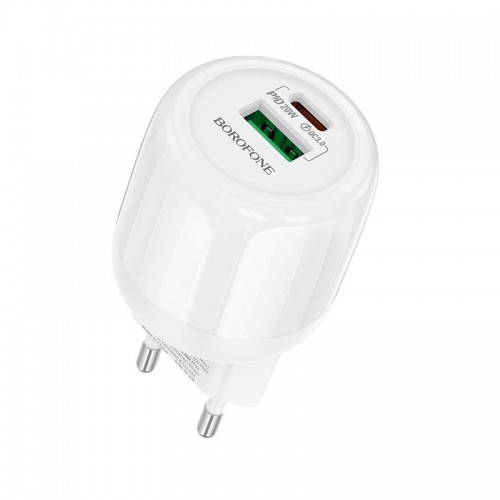 Адаптер сетевой Borofone Lustrous charger BA93A |1USB/1Type-C, 20W/3A, PD/QC|
