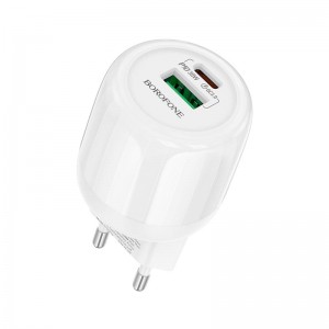 Адаптер сетевой Borofone Lustrous charger BA94A |1USB/1Type-C, 30W/3A, PD/QC|