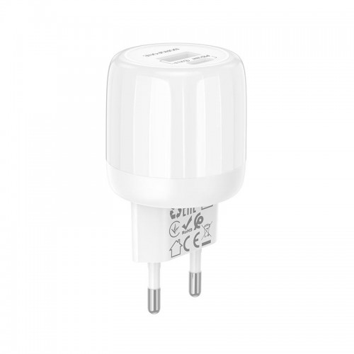Адаптер сетевой Borofone Lustrous charger BA94A |1USB/1Type-C, 30W/3A, PD/QC|