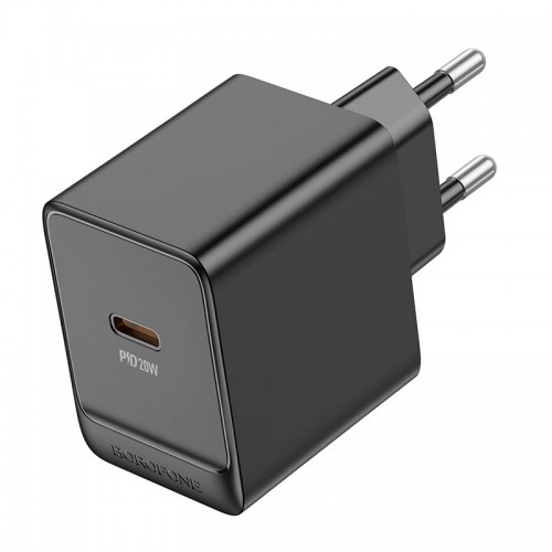 Адаптер мережевий Borofone Erudite single port charger BAS13A |1Type-C, 20W/3A, PD/QC| black