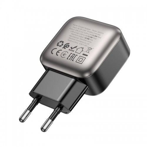 Адаптер сетевой Borofone Absolute dual-port charger BAS51A |2USB, 12W/2.4A|