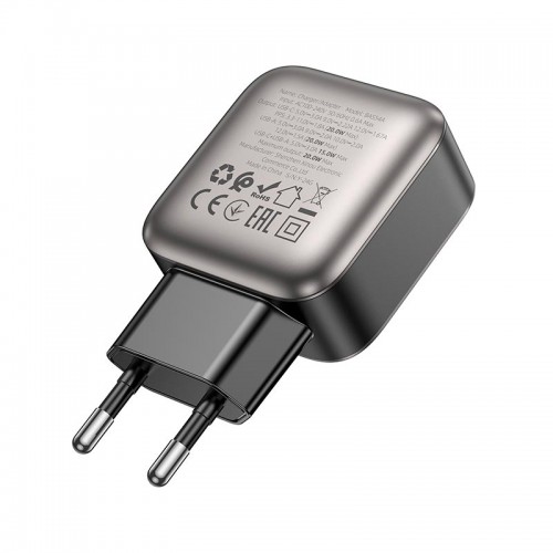 Адаптер сетевой Borofone Absolute charger BAS54A |1USB/1Type-C, 20W/3A, PD/QC|