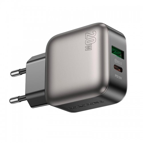 Адаптер сетевой Borofone Absolute charger BAS54A |1USB/1Type-C, 20W/3A, PD/QC|