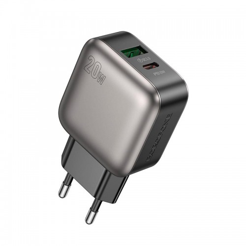 Адаптер сетевой Borofone Absolute charger BAS54A |1USB/1Type-C, 20W/3A, PD/QC|