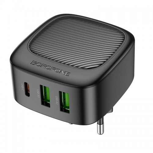 Адаптер мережевий Borofone Lucky PD charger BAS23A |2USB/1Type-C, 30W/3A, PD/QC| black