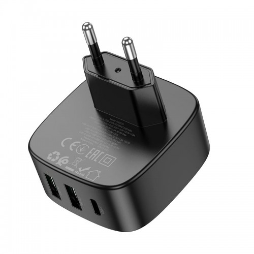 Адаптер мережевий Borofone Lucky PD charger BAS23A |2USB/1Type-C, 30W/3A, PD/QC| black