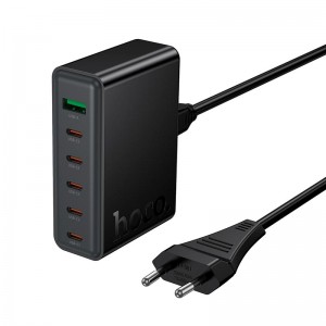 Адаптер мережевий HOCO Modern PD 6-port desktop charger C152A |5Type-C/1USB, 70W/3A, PD/QC| black