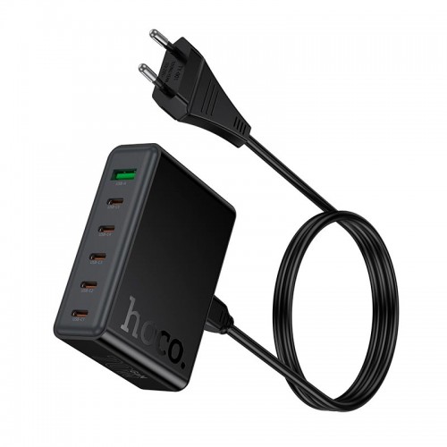 Адаптер мережевий HOCO Modern PD 6-port desktop charger C152A |5Type-C/1USB, 70W/3A, PD/QC| black