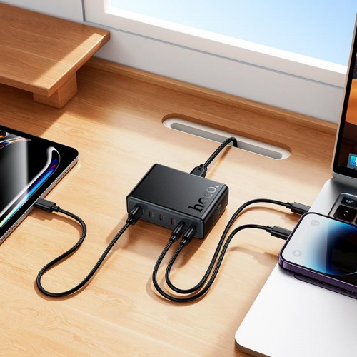 Адаптер мережевий HOCO Modern PD 6-port desktop charger C152A |5Type-C/1USB, 70W/3A, PD/QC| black
