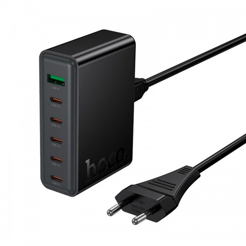 Адаптер мережевий HOCO Modern PD 6-port desktop charger C152A |5Type-C/1USB, 70W/3A, PD/QC| black