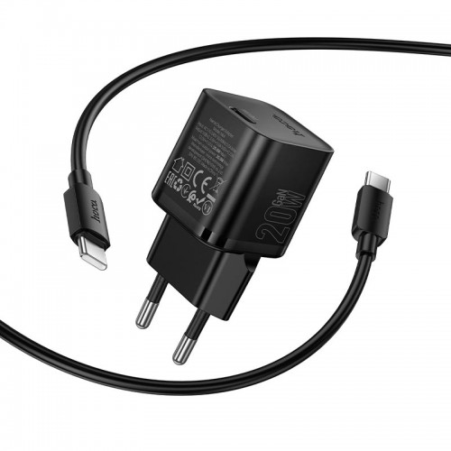 Адаптер мережевий HOCO C to C cable Ingenious single port PD charger set N64 |1Type-C, 20W/3A, PD/QC| black