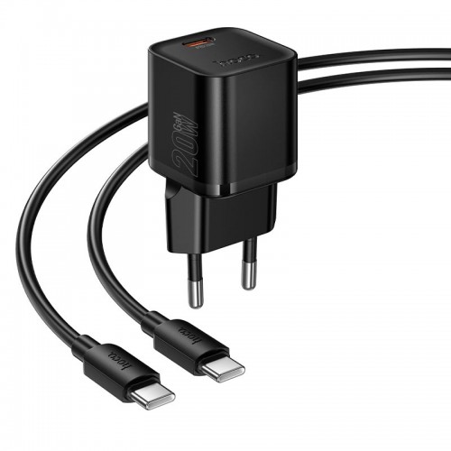 Адаптер мережевий HOCO C to C cable Ingenious single port PD charger set N64 |1Type-C, 20W/3A, PD/QC| black
