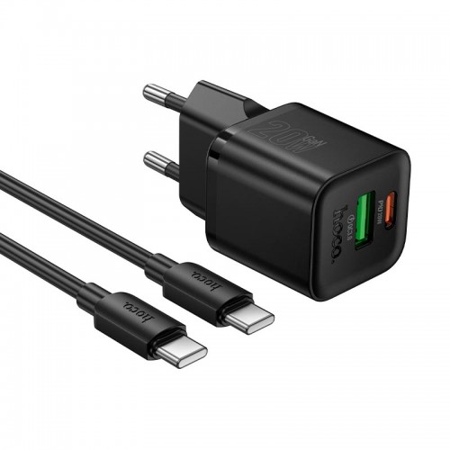 Адаптер мережевий HOCO C to C cable Ingenious PD charger set N65 |1USB/1Type-C, 20W/3A, PD/QC| black